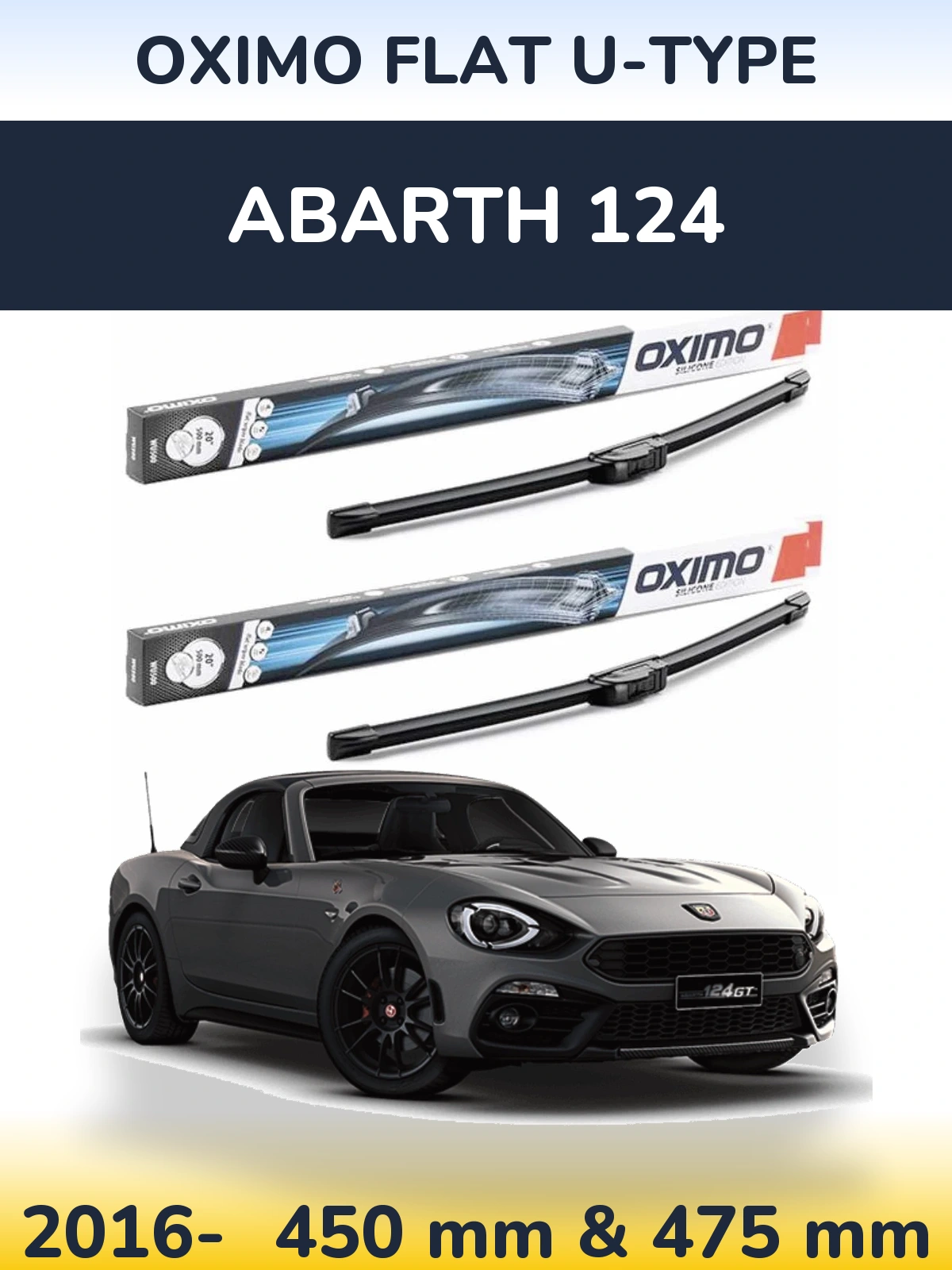 Комплект передніх щіток Oximo Flat U-type 450 & 475 мм для Abarth 124 2016-2026