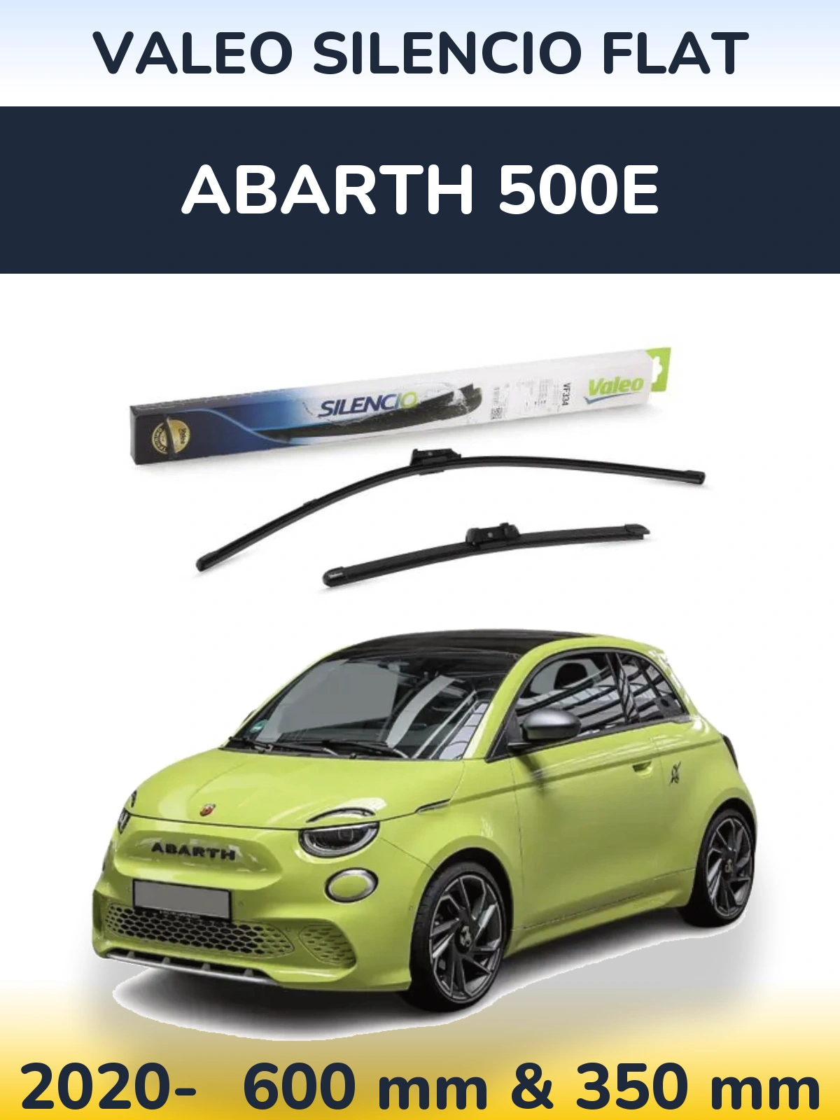 Комплект передних дворников Valeo Silencio Flat 600 & 350 мм для Abarth 500e 2020-2026