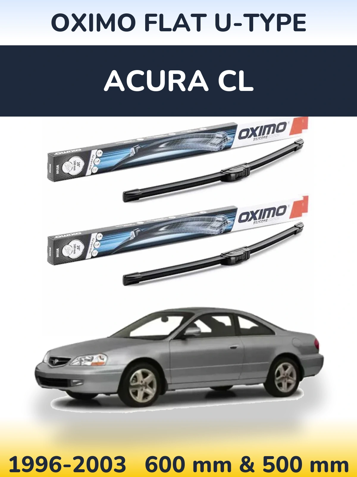 Комплект передних дворников Oximo Flat U-type 600 & 500 мм для Acura CL 1996-2003