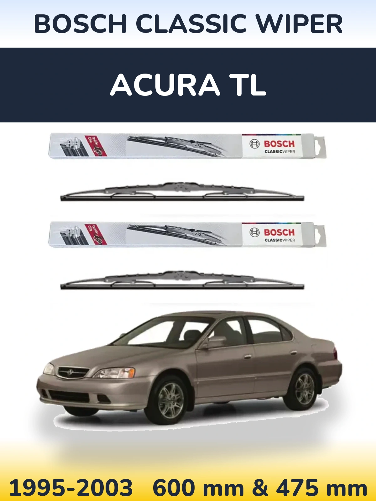 Комплект передних дворников BOSCH Classic Wiper 600 & 475 мм для Acura TL 1995-2003