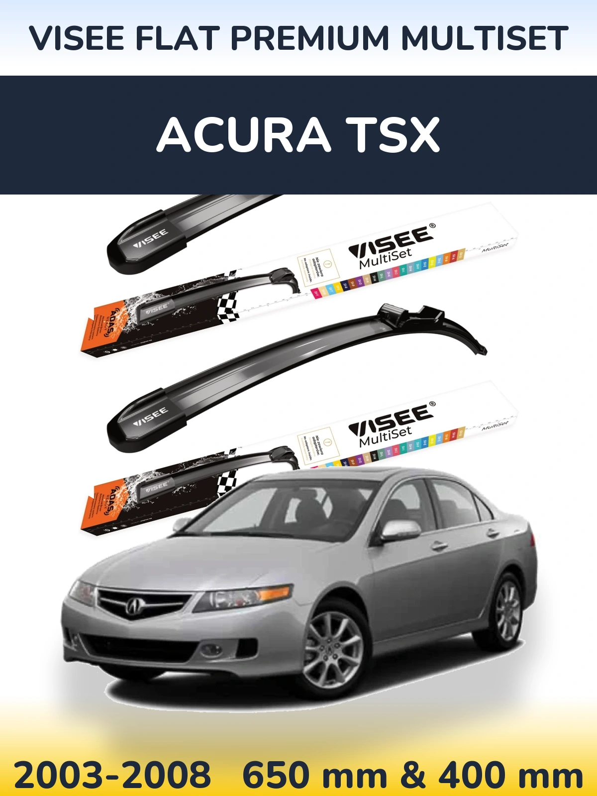 Комплект передніх щіток VISEE FLAT PREMIUM MultiSet 650 & 400 мм для Acura TSX 2003-2008