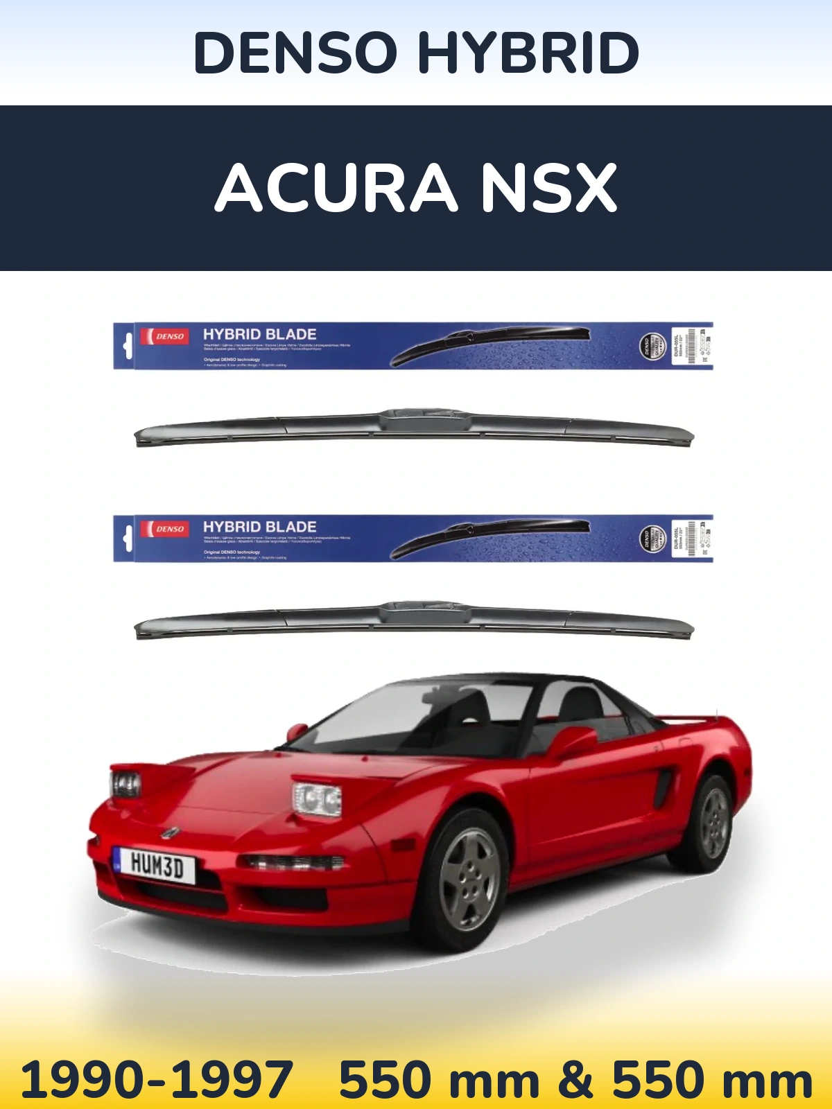 Front wiper blade set Denso Hybrid 550 & 550 mm for Acura NSX 1990-1997