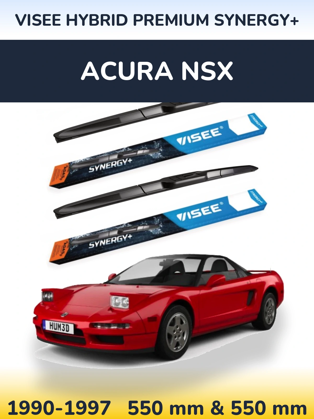 Front wiper blade set VISEE HYBRID PREMIUM SYNERGY+ 550 & 550 mm for Acura NSX 1990-1997