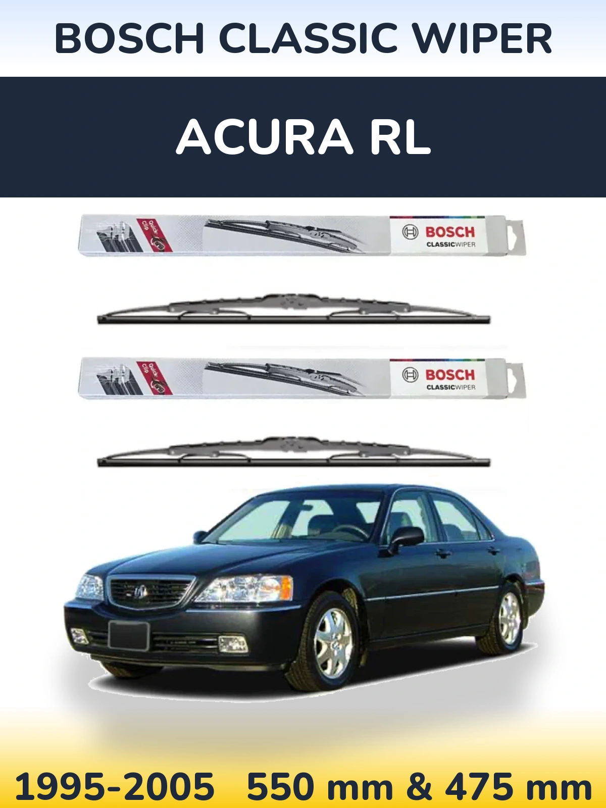 Комплект передних дворников BOSCH Classic Wiper 550 & 475 мм для Acura RL 1995-2005