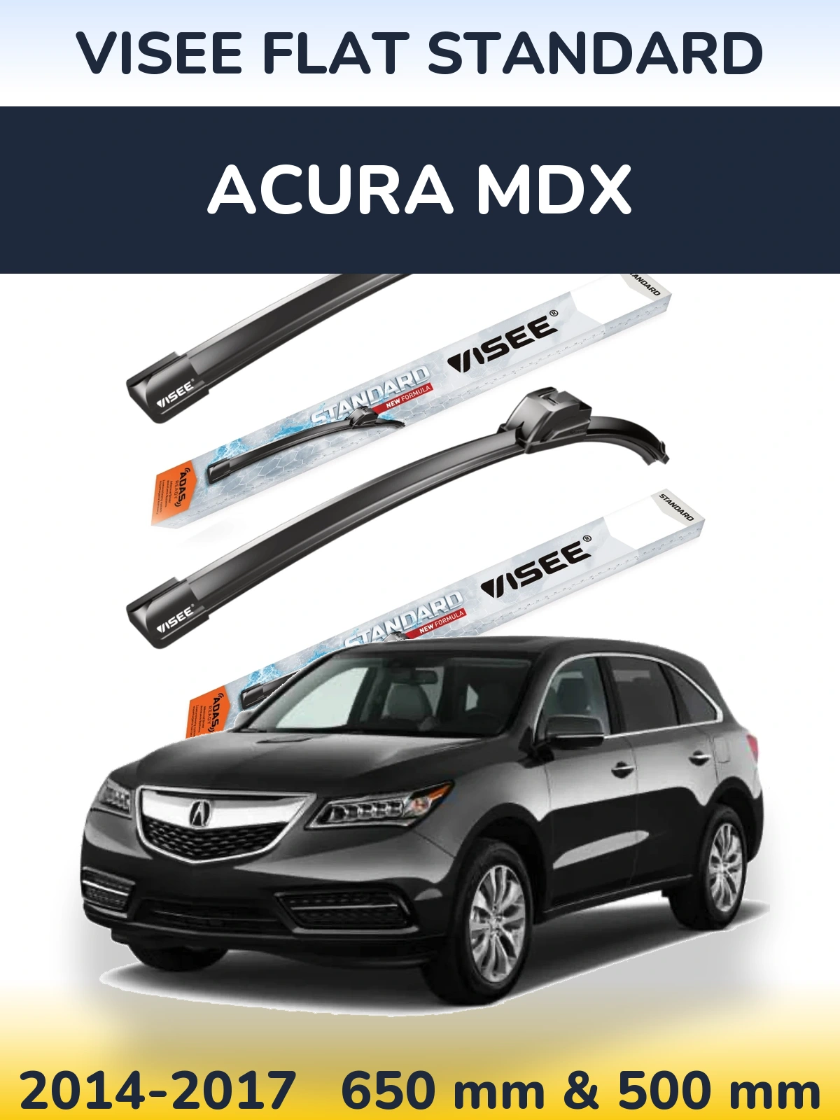 Комплект передніх щіток VISEE FLAT STANDARD 650 & 500 мм для Acura MDX 2014-2017
