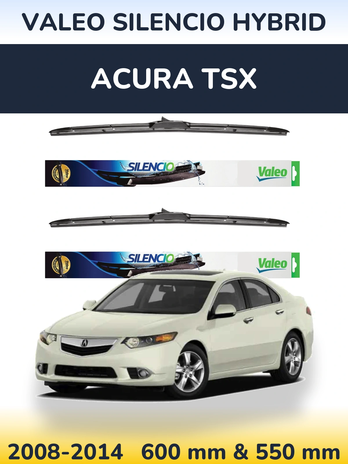 Комплект передних дворников Valeo Silencio Hybrid 600 & 550 мм для Acura TSX 2008-2014