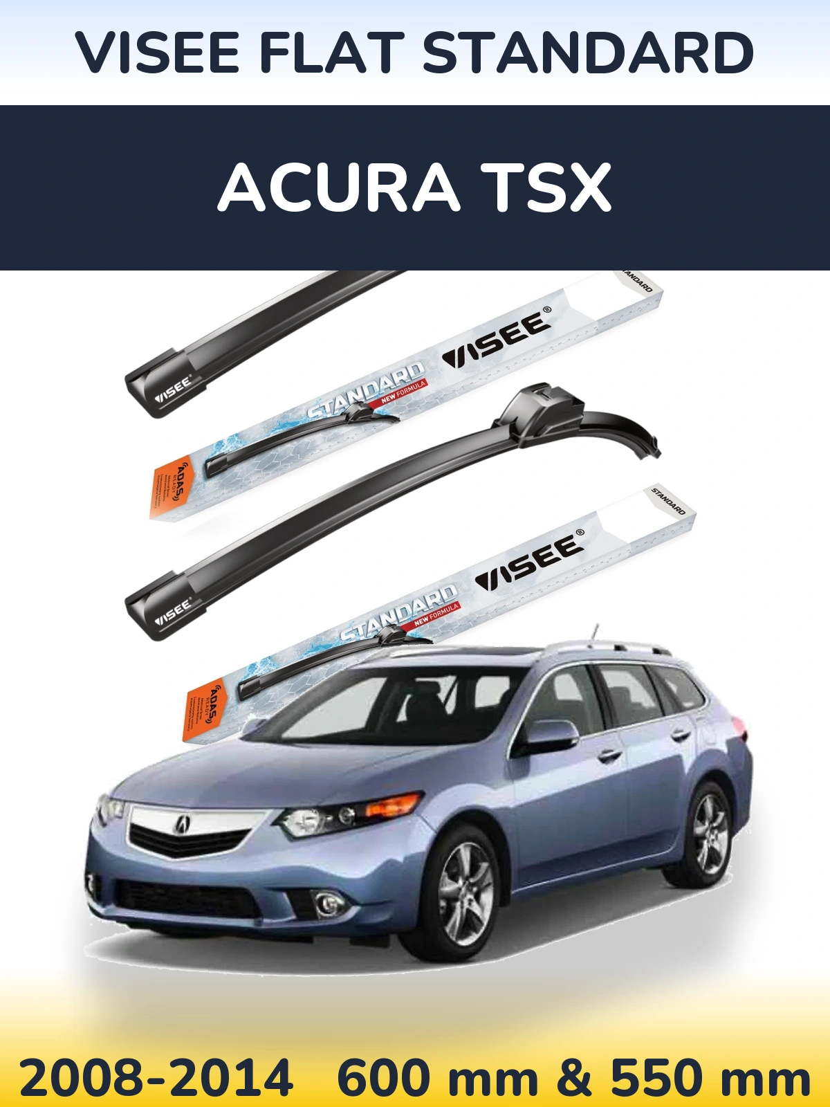 Комплект передніх щіток VISEE FLAT STANDARD 600 & 550 мм для Acura TSX 2008-2014