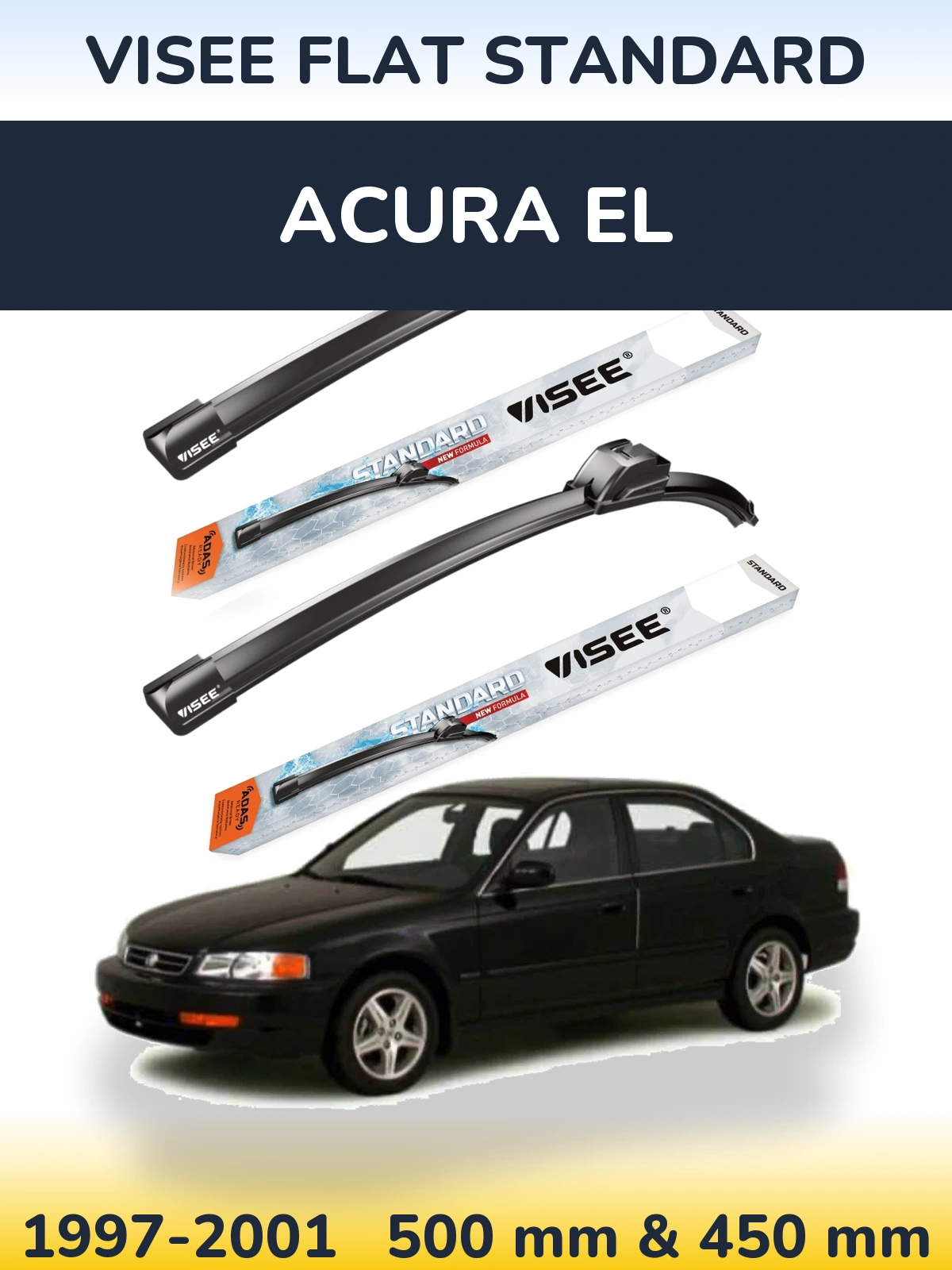Комплект передних дворников VISEE FLAT STANDARD 500 & 450 мм для Acura EL 1997-2001