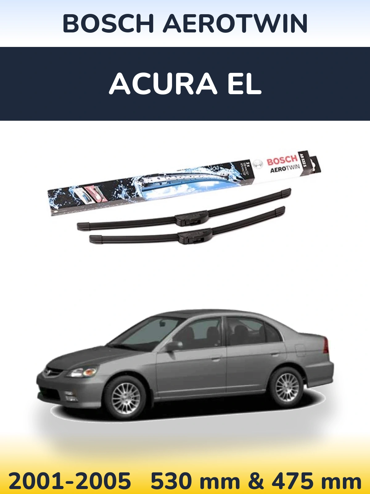 Комплект передніх щіток BOSCH AeroTwin 530 & 475 мм для Acura EL 2001-2005