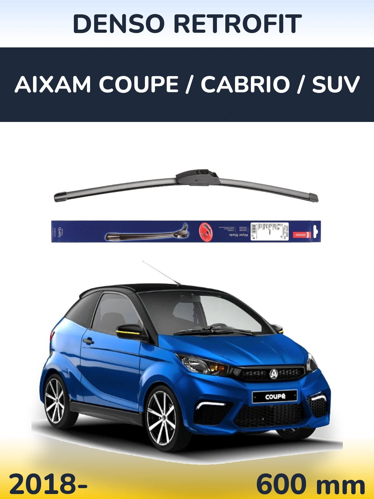 Передний дворник Denso Retrofit 600 мм для Aixam Coupe / Cabrio / SUV 2018-2026