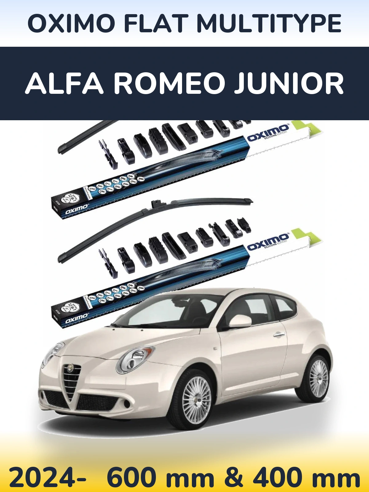 Front wiper blade set Oximo Flat MultiTüüpe 600 & 400 mm for Alfa Romeo Junior 2024-2026