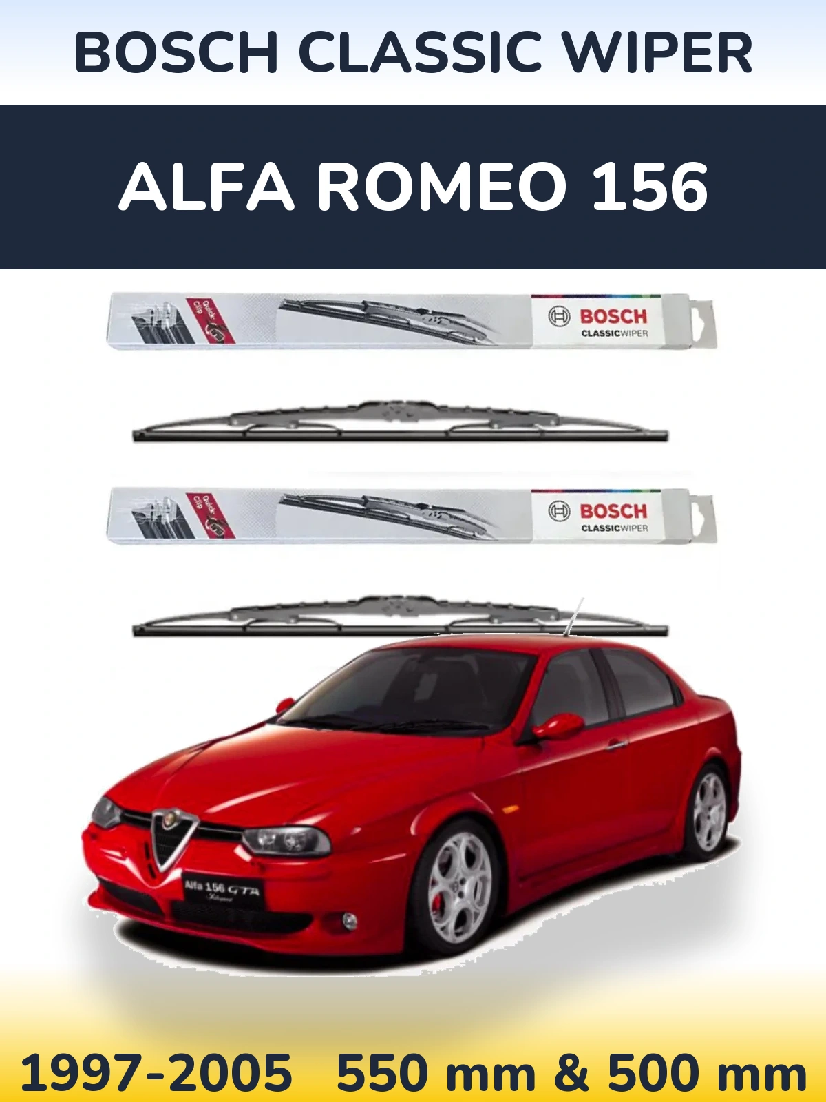 Комплект передніх щіток BOSCH Classic Wiper 550 & 500 мм для Alfa Romeo 156 1997-2005