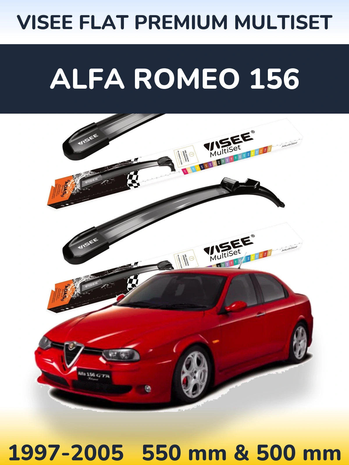 Комплект передніх щіток VISEE FLAT PREMIUM MultiSet 550 & 500 мм для Alfa Romeo 156 1997-2005