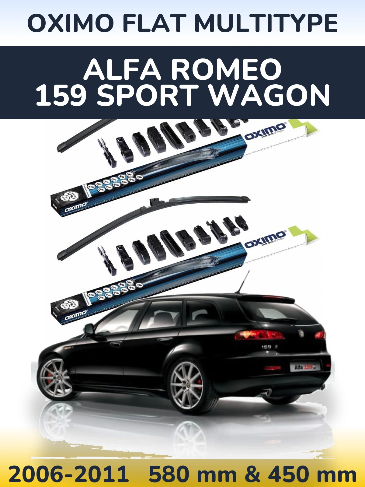 Комплект передніх щіток Oximo Flat MultiТипe 580 & 450 мм для Alfa Romeo 159 Sport Wagon 2006-2011