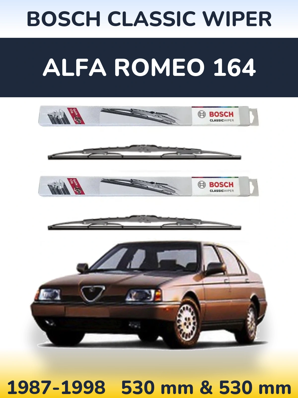 Комплект передніх щіток BOSCH Classic Wiper 530 & 530 мм для Alfa Romeo 164 1987-1998