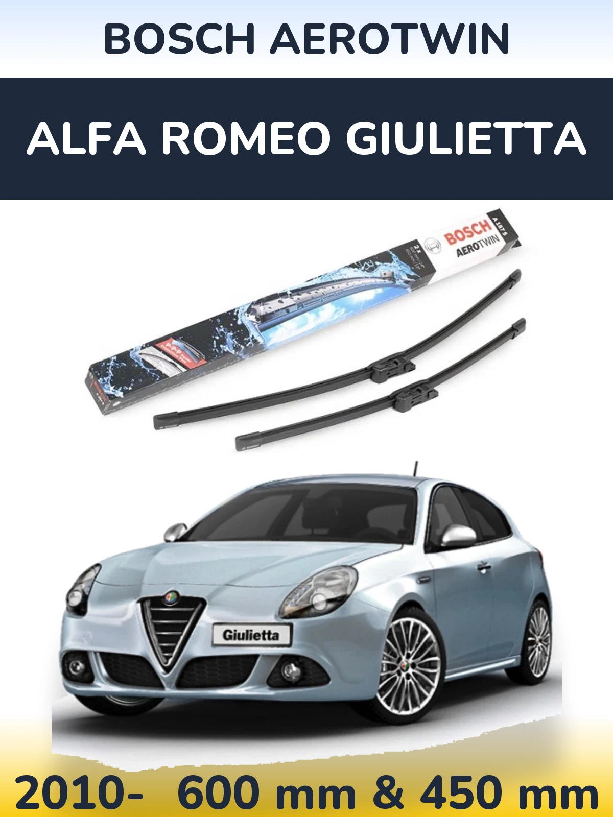 Комплект передніх щіток BOSCH AeroTwin 600 & 450 мм для Alfa Romeo Giulietta 2010-2026