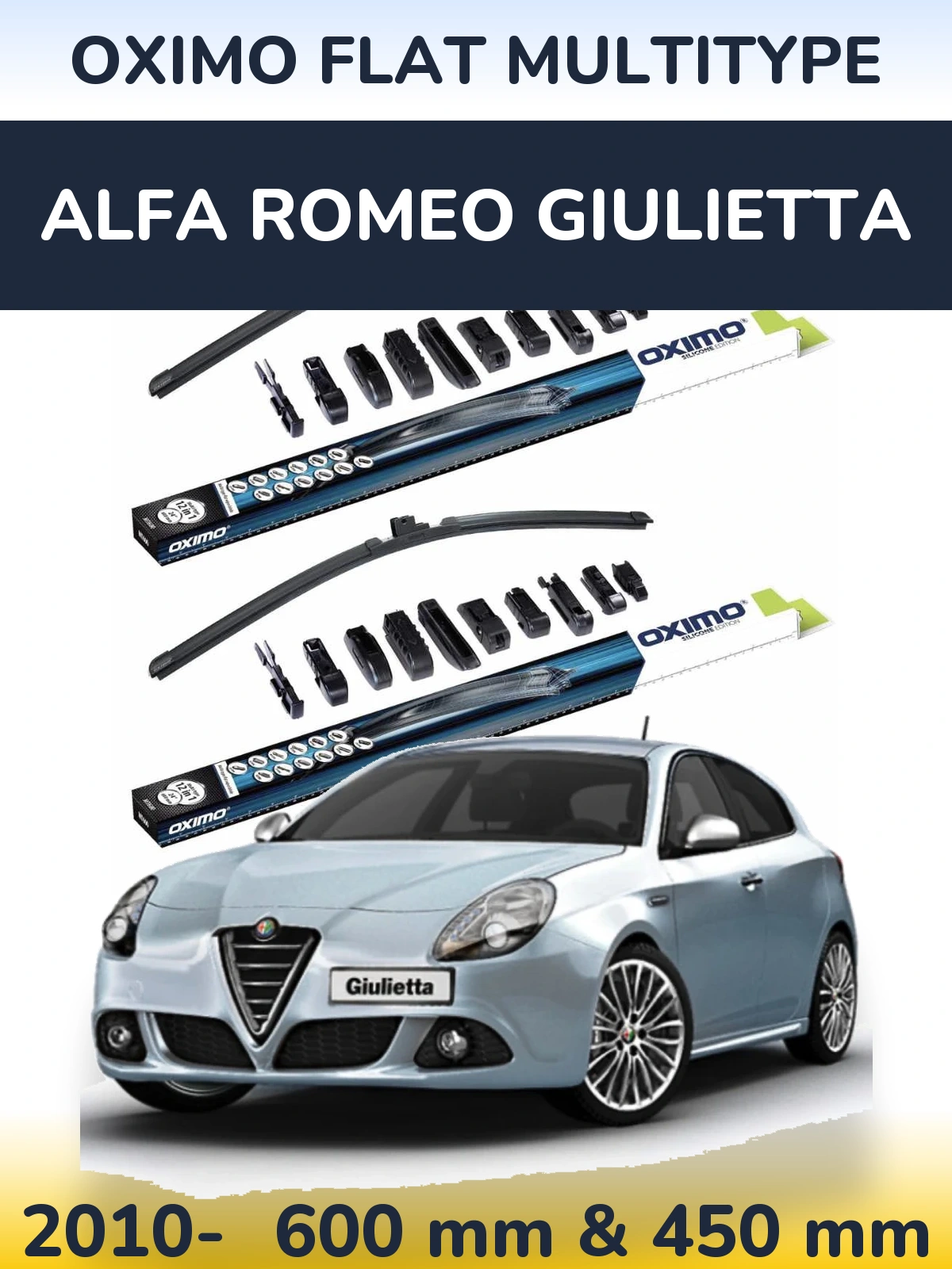 Комплект передніх щіток Oximo Flat MultiТипe 600 & 450 мм для Alfa Romeo Giulietta 2010-2026