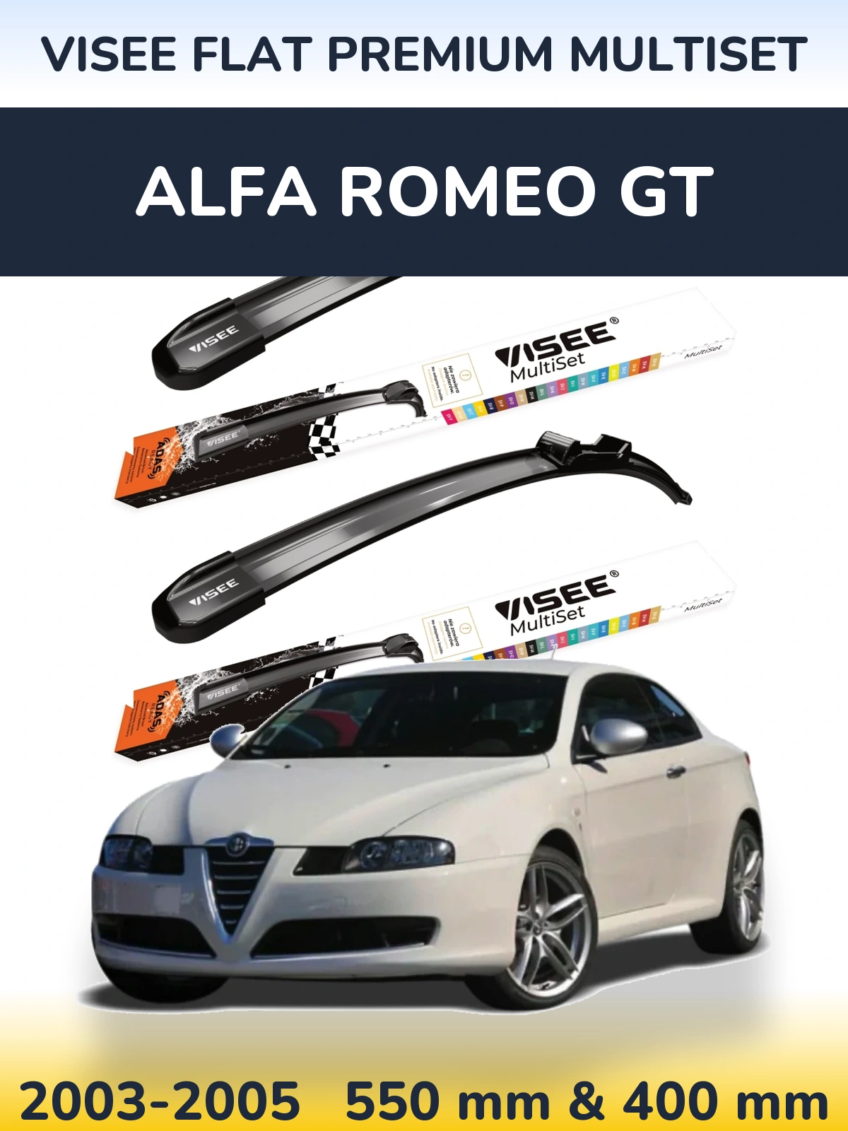Комплект передніх щіток VISEE FLAT PREMIUM MultiSet 550 & 400 мм для Alfa Romeo GT 2003-2005