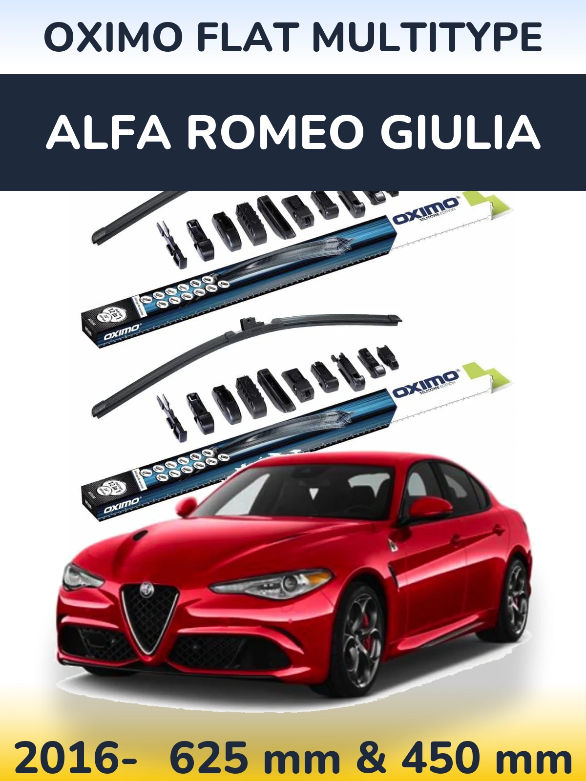Front wiper blade set Oximo Flat MultiTüüpe 600 & 450 mm for Alfa Romeo Giulia 2016-2026