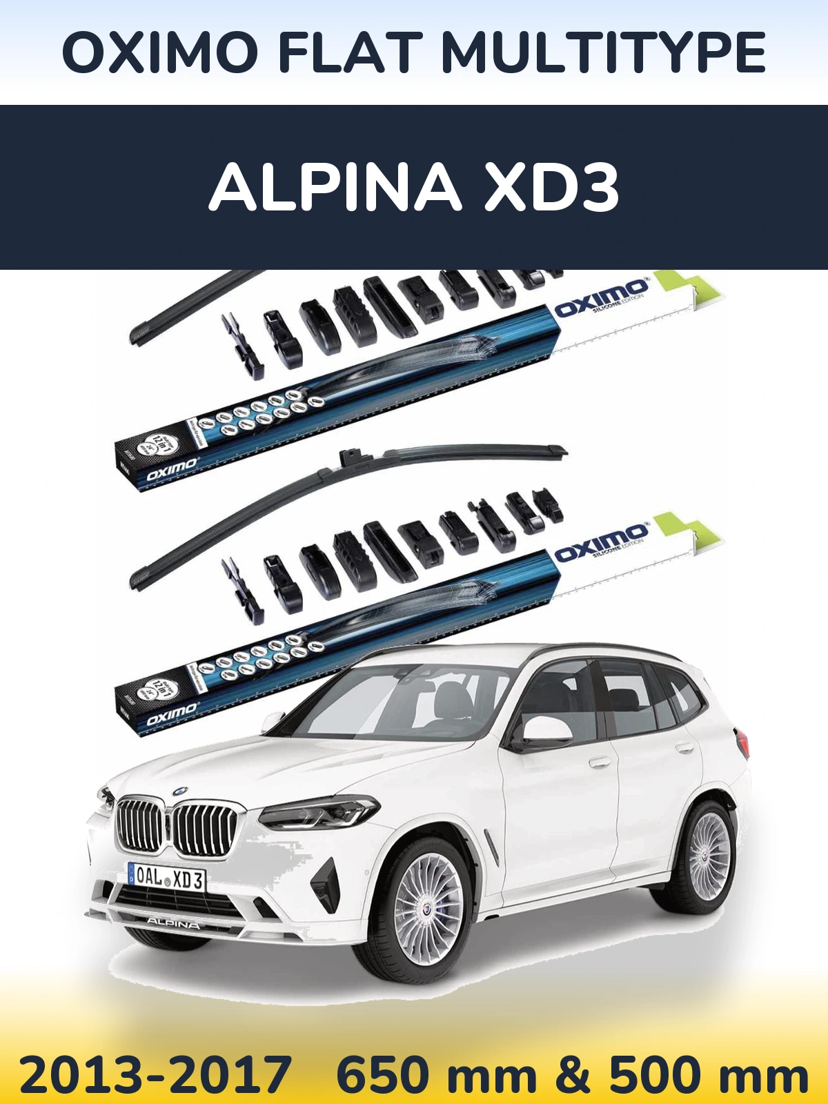 Front wiper blade set Oximo Flat MultiTüüpe 650 & 500 mm for Alpina XD3 2013-2017