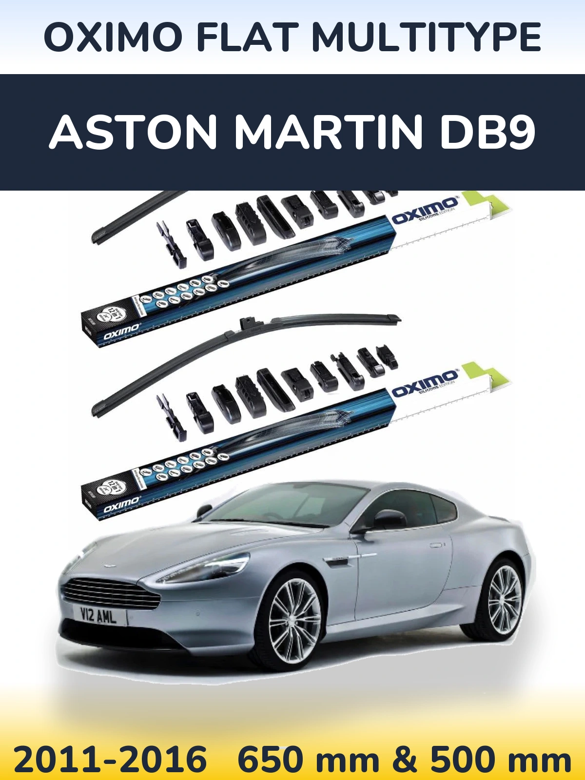Front wiper blade set Oximo Flat MultiTüüpe 650 & 500 mm for Aston Martin DB9 2011-2016