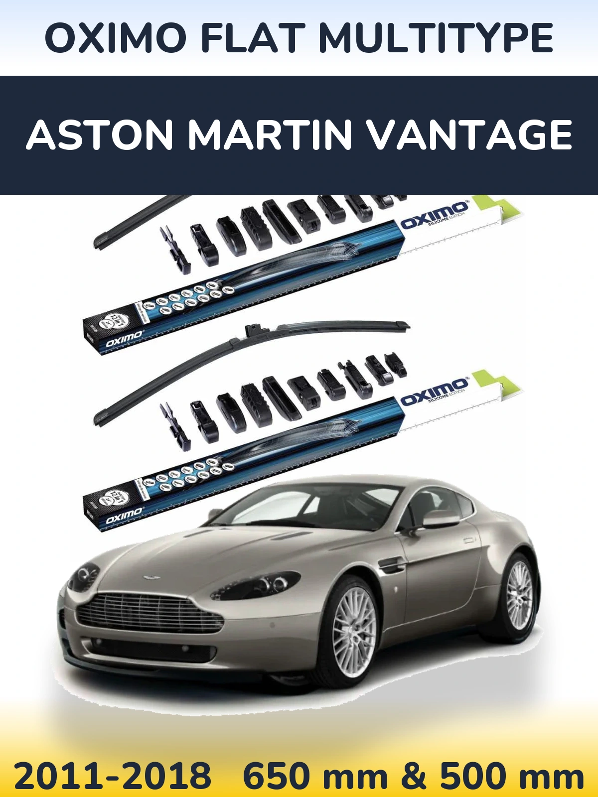 Front wiper blade set Oximo Flat MultiTüüpe 650 & 500 mm for Aston Martin Vantage 2011-2018