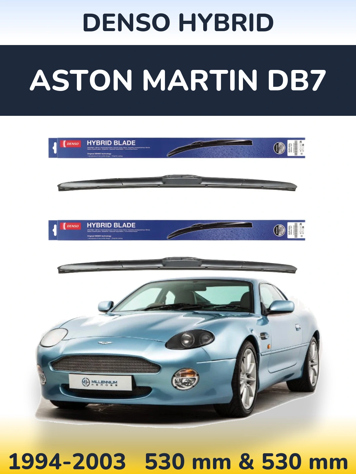 Комплект передніх щіток Denso Hybrid 530 & 530 мм для Aston Martin DB7 1994-2003