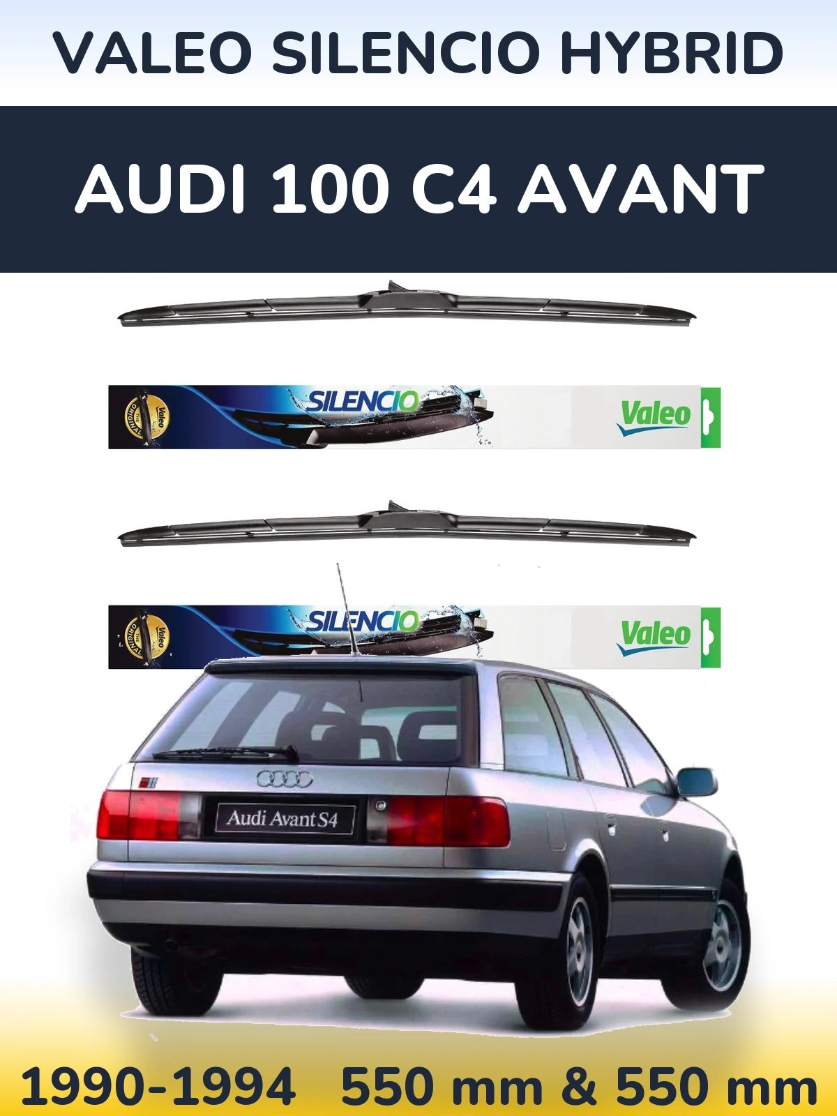 Комплект передніх щіток Valeo Silencio Hybrid 550 & 550 мм для Audi 100 C4 Avant 1990-1994