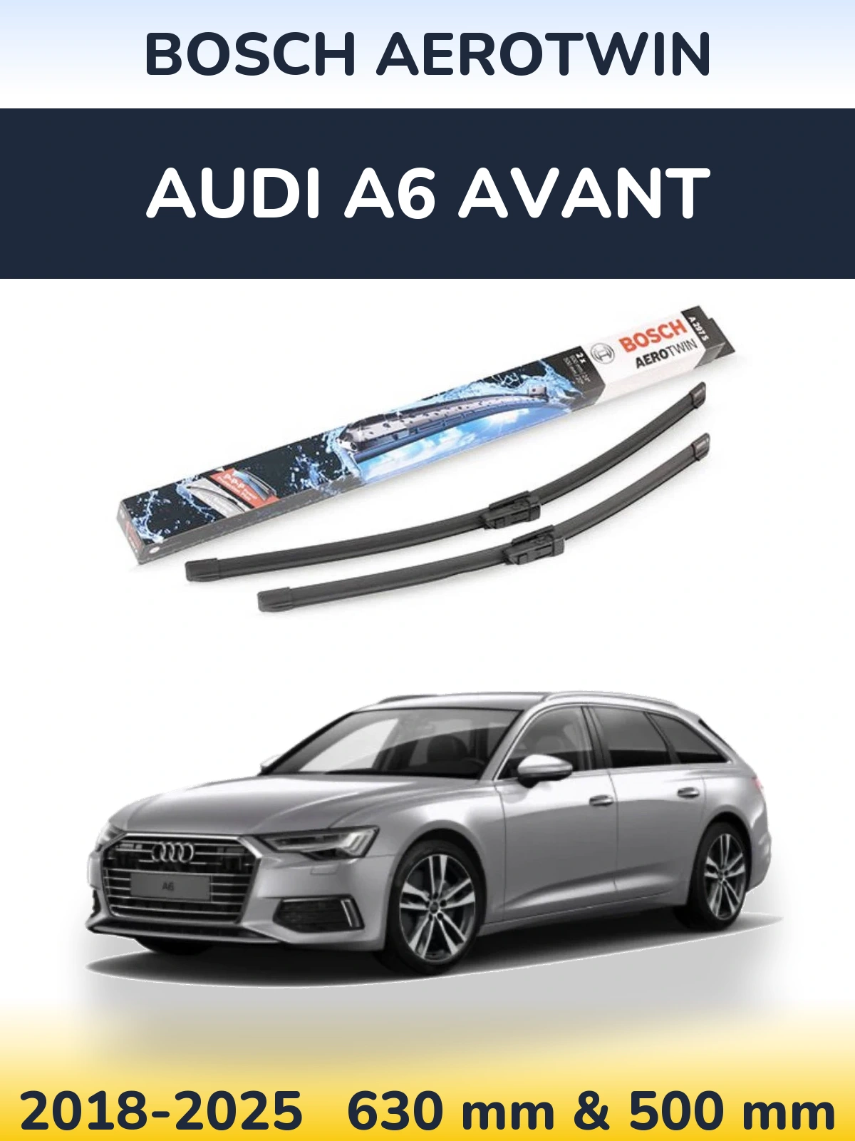 Комплект передніх щіток BOSCH AeroTwin 600 & 500 мм для Audi A6 Avant 2018-2025
