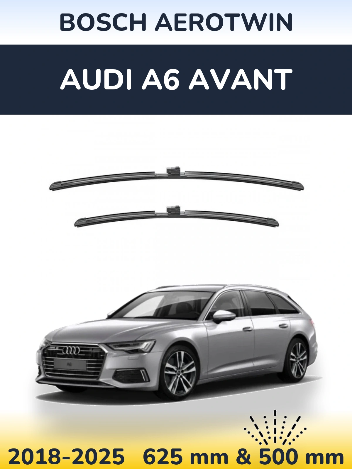 Комплект передніх щіток BOSCH AeroTwin 625 & 500 мм для Audi A6 Avant 2018-2025