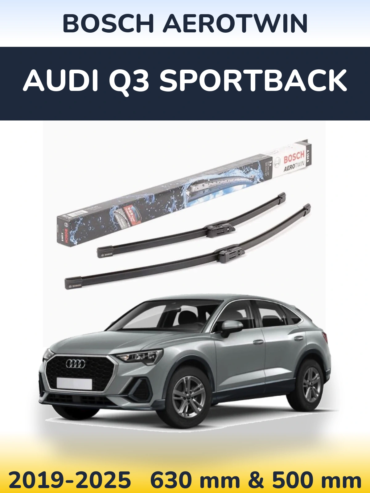Комплект передних дворников BOSCH AeroTwin 630 & 500 мм для Audi Q3 Sportback 2019-2025