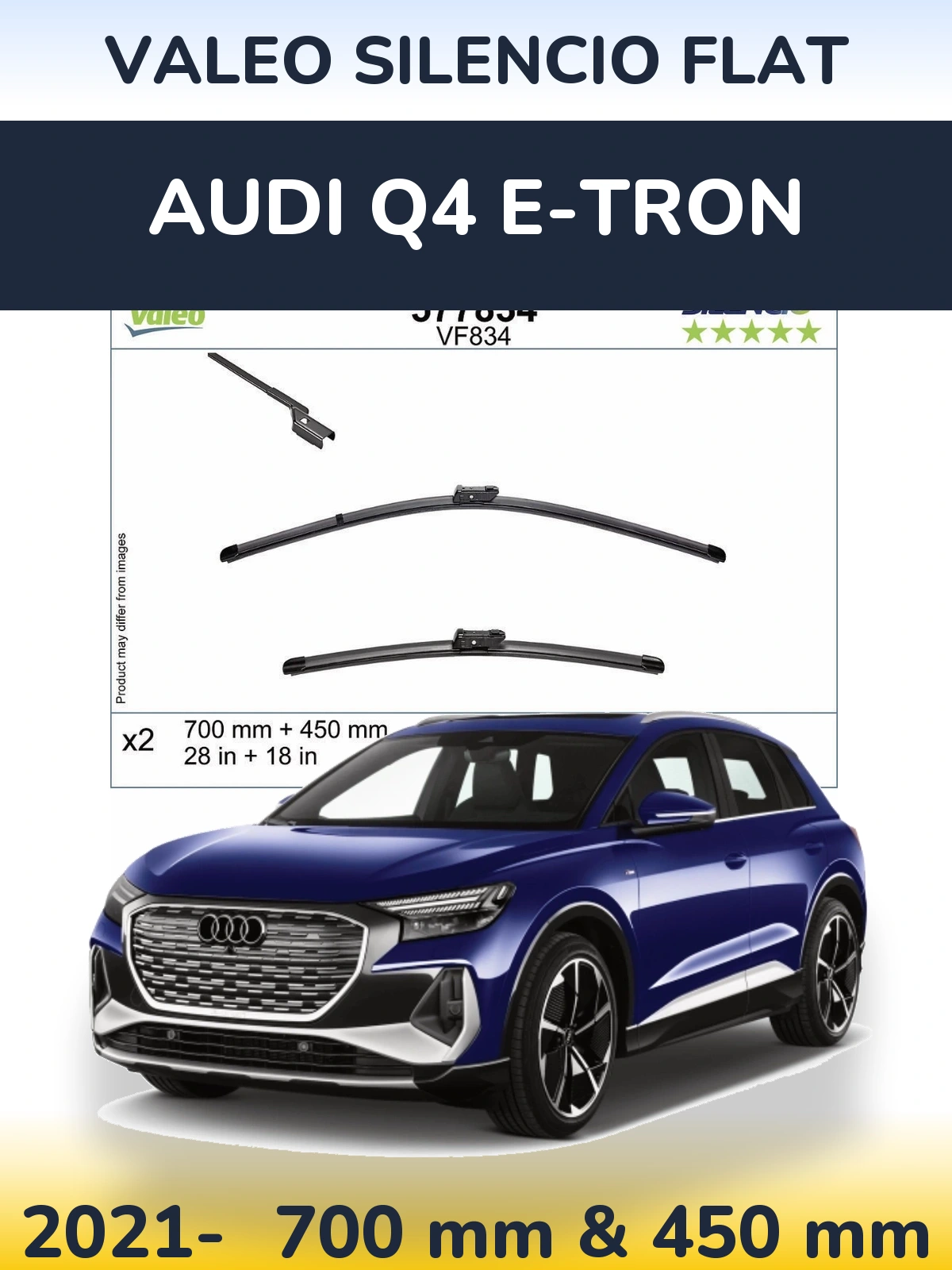 Комплект передних дворников Valeo Silencio Flat 700 & 450 мм для Audi Q4 e-tron 2021-2026