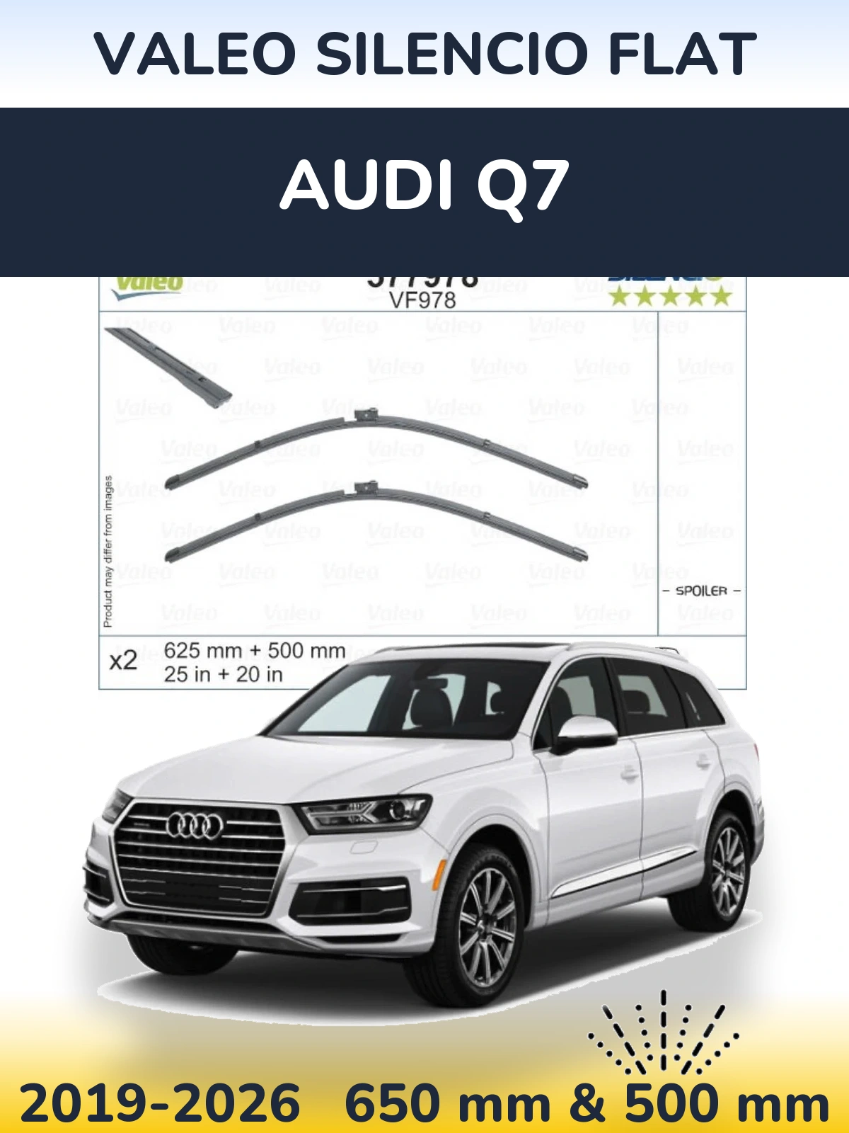Комплект передних дворников Valeo Silencio Flat 625 & 500 мм для Audi Q7 2019-2026