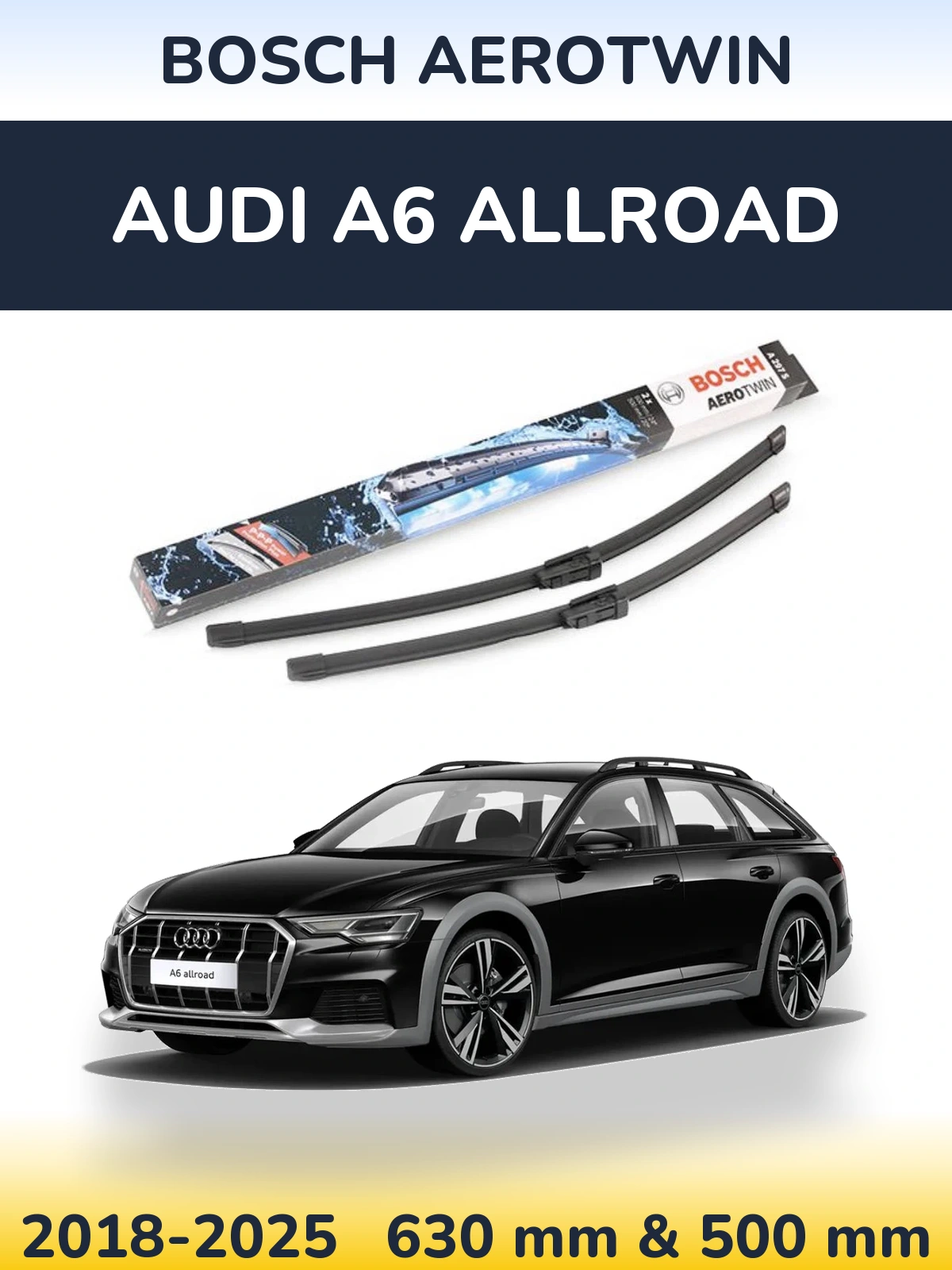 Комплект передніх щіток BOSCH AeroTwin 600 & 500 мм для Audi A6 Allroad 2018-2025