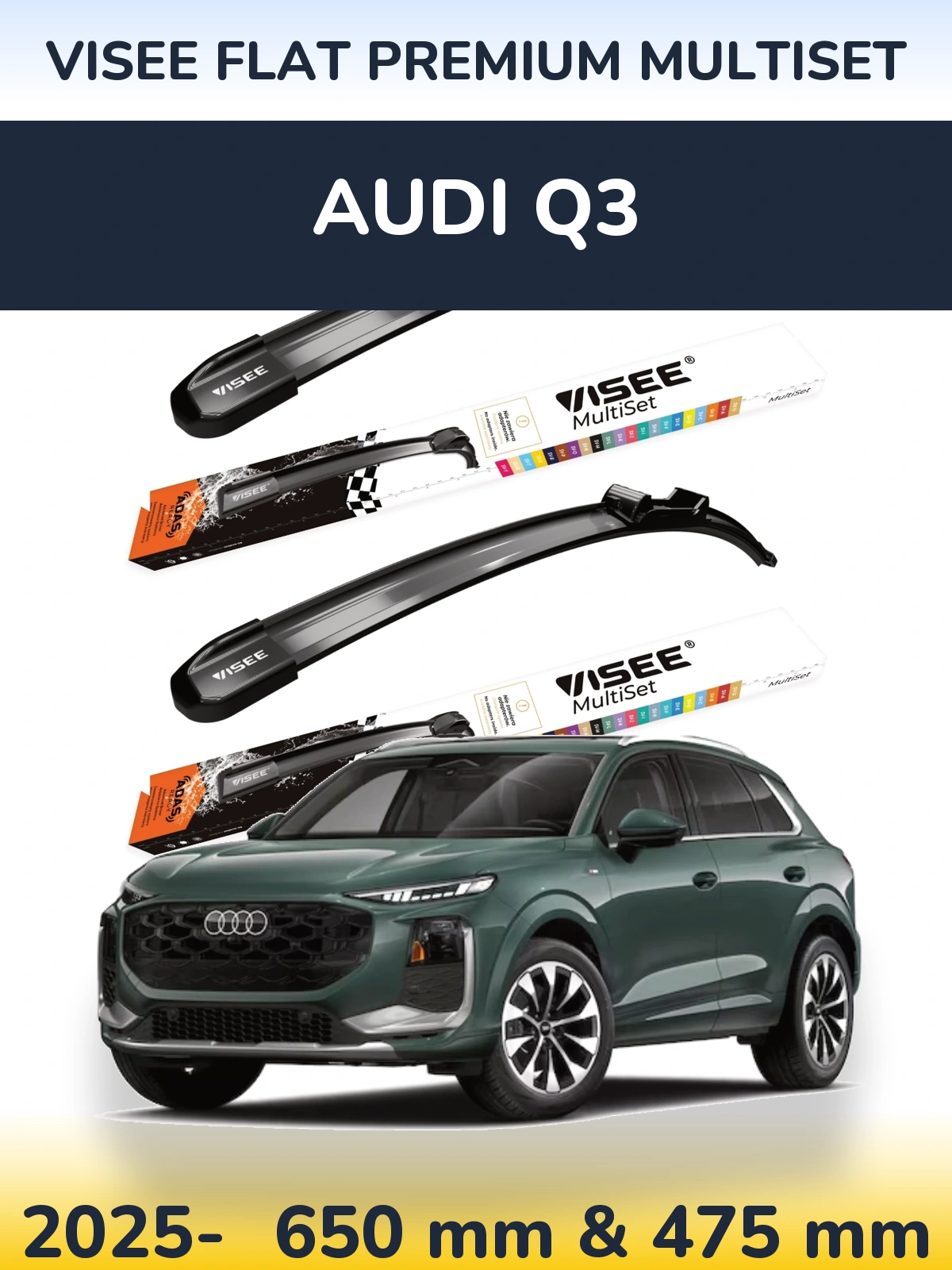 Комплект передніх щіток VISEE FLAT PREMIUM MultiSet 650 & 475 мм для Audi Q3 2025-2026
