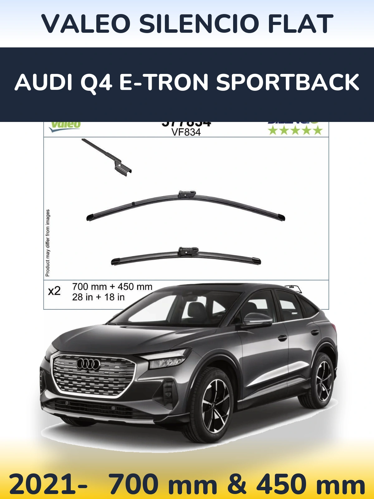 Комплект передніх щіток Valeo Silencio Flat 700 & 450 мм для Audi Q4 e-tron Sportback 2021-2026