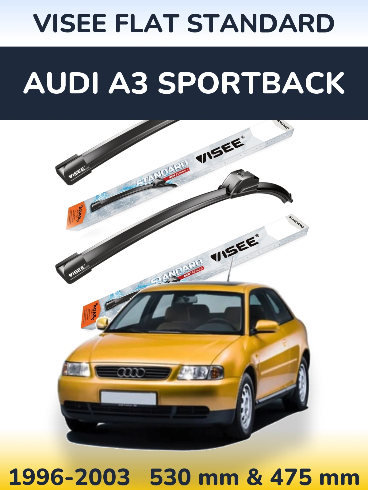 Комплект передних дворников VISEE FLAT STANDARD 530 & 475 мм для Audi A3 Sportback 1996-2003