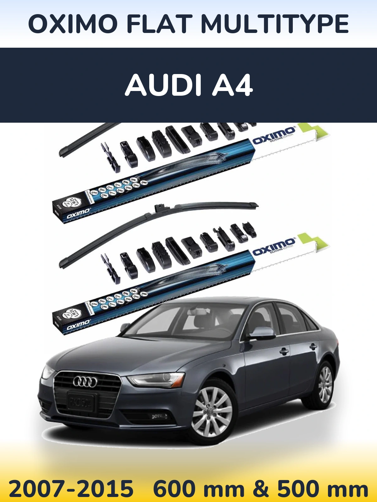 Front wiper blade set Oximo Flat MultiTüüpe 600 & 500 mm for Audi A4 2007-2015