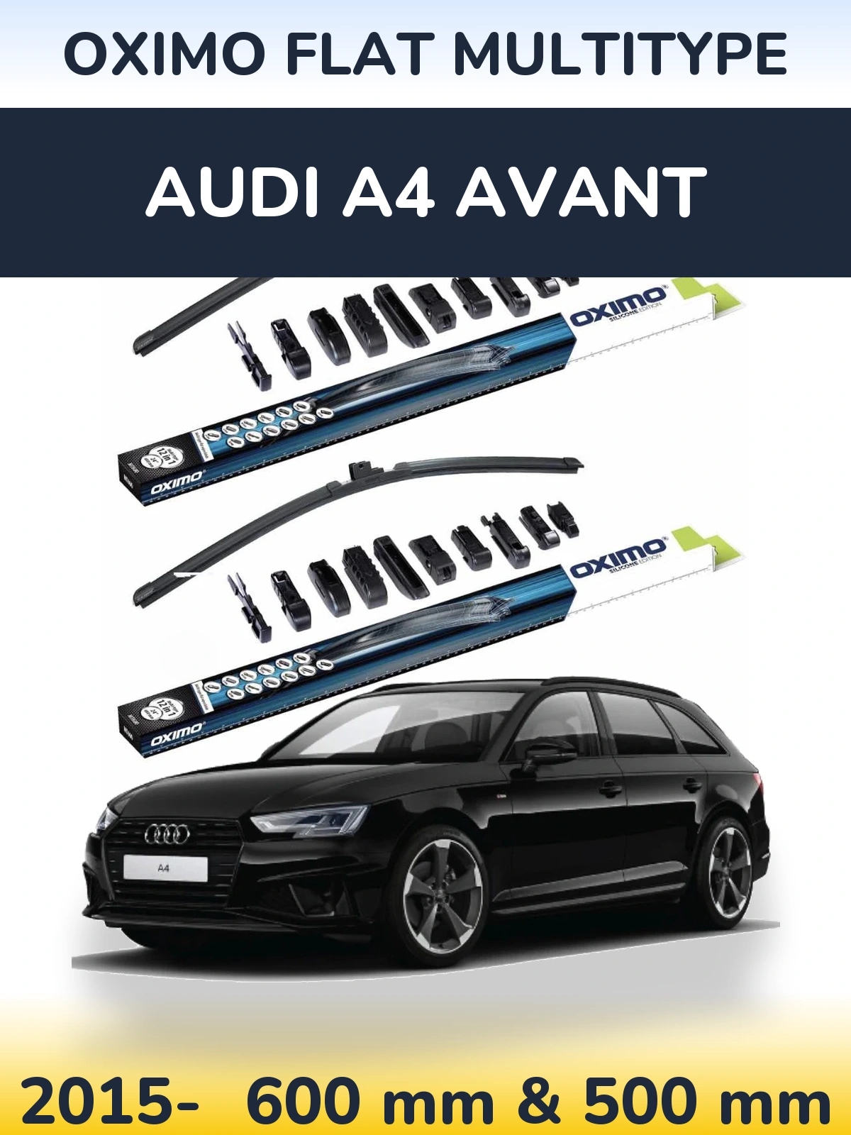 Front wiper blade set Oximo Flat MultiTüüpe 600 & 500 mm for Audi A4 Avant 2015-2026