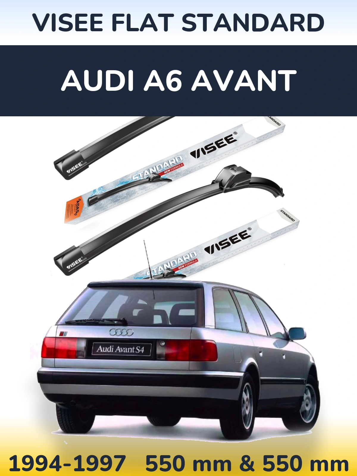 Комплект передніх щіток VISEE FLAT STANDARD 550 & 550 мм для Audi A6 Avant 1994-1997