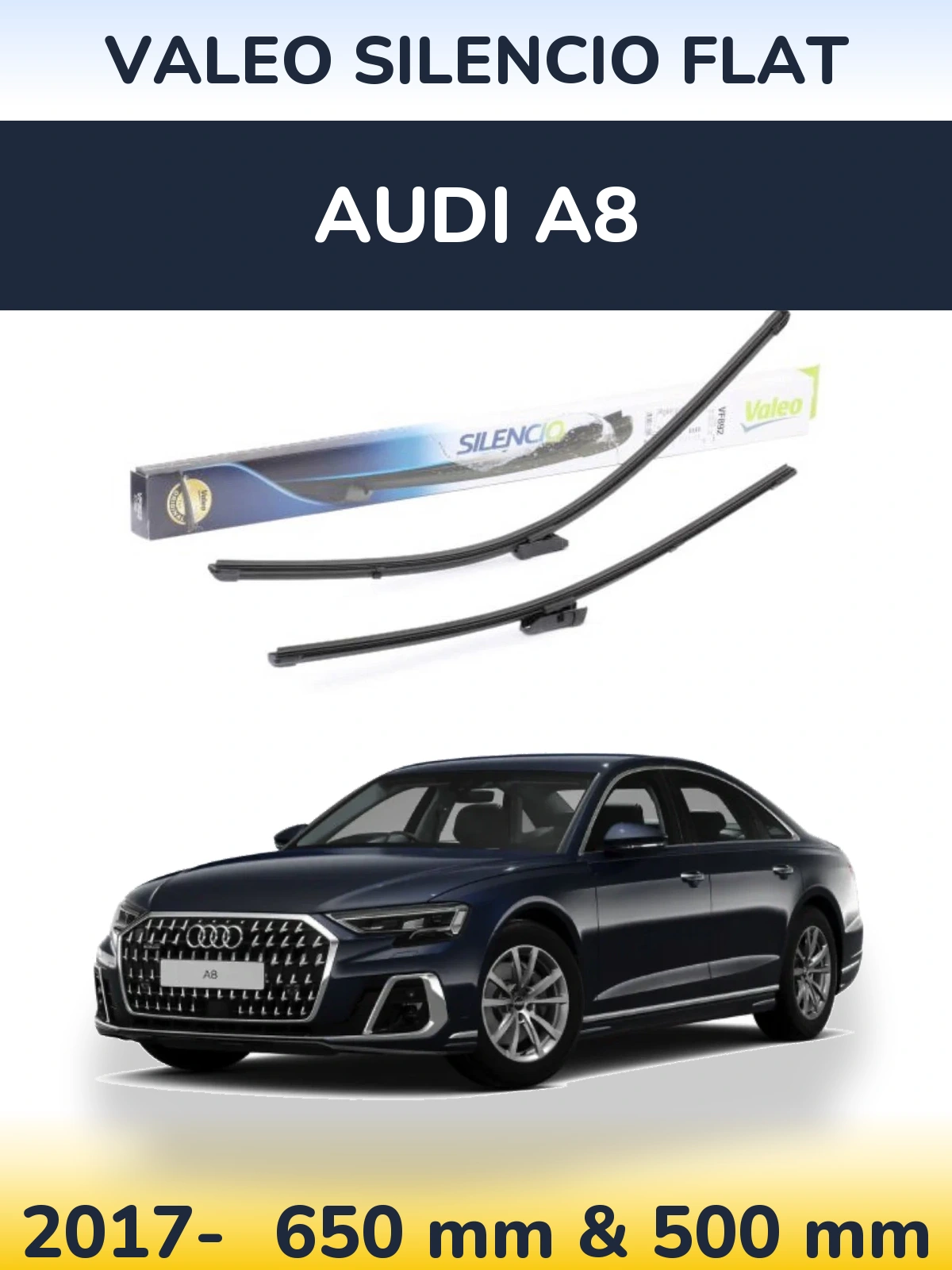 Комплект передніх щіток Valeo Silencio Flat 630 & 500 мм для Audi A8 2017-2026