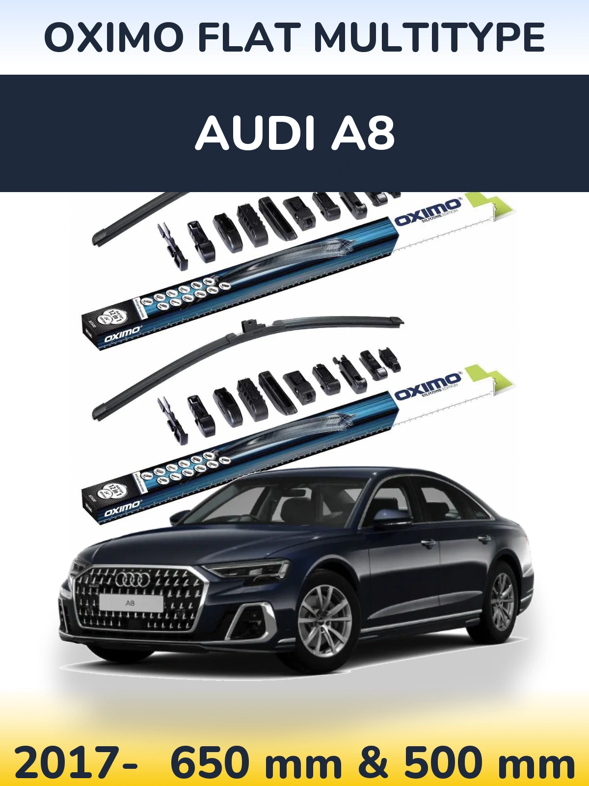 Front wiper blade set Oximo Flat MultiTüüpe 650 & 500 mm for Audi A8 2017-2026