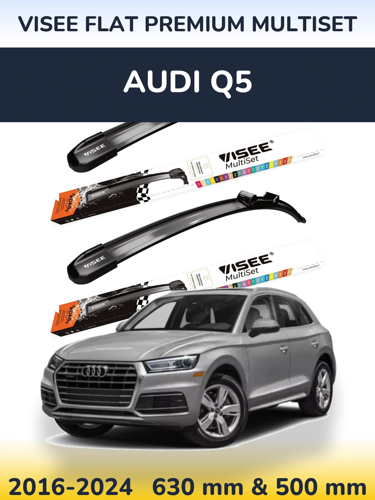 Комплект передніх щіток VISEE FLAT PREMIUM MultiSet 630 & 500 мм для Audi Q5 2016-2024