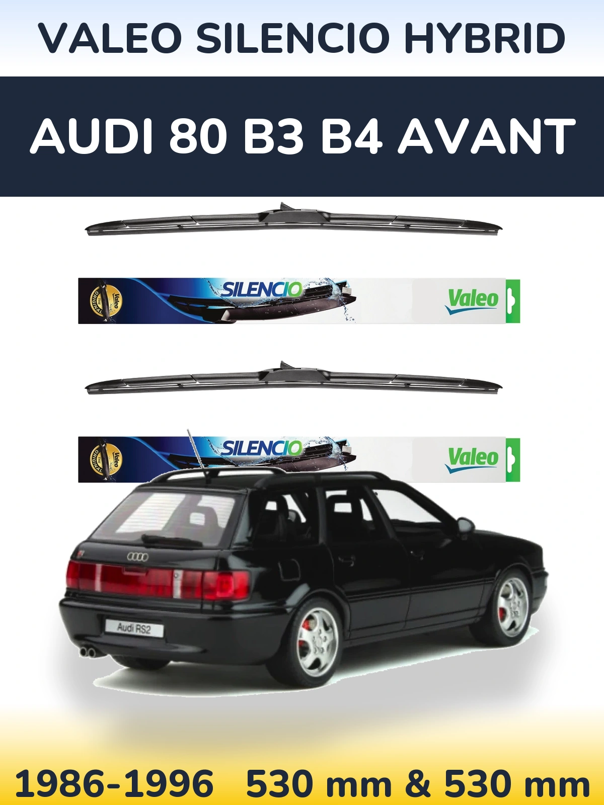 Комплект передніх щіток Valeo Silencio Hybrid 530 & 530 мм для Audi 80 B3 B4 Avant 1986-1996