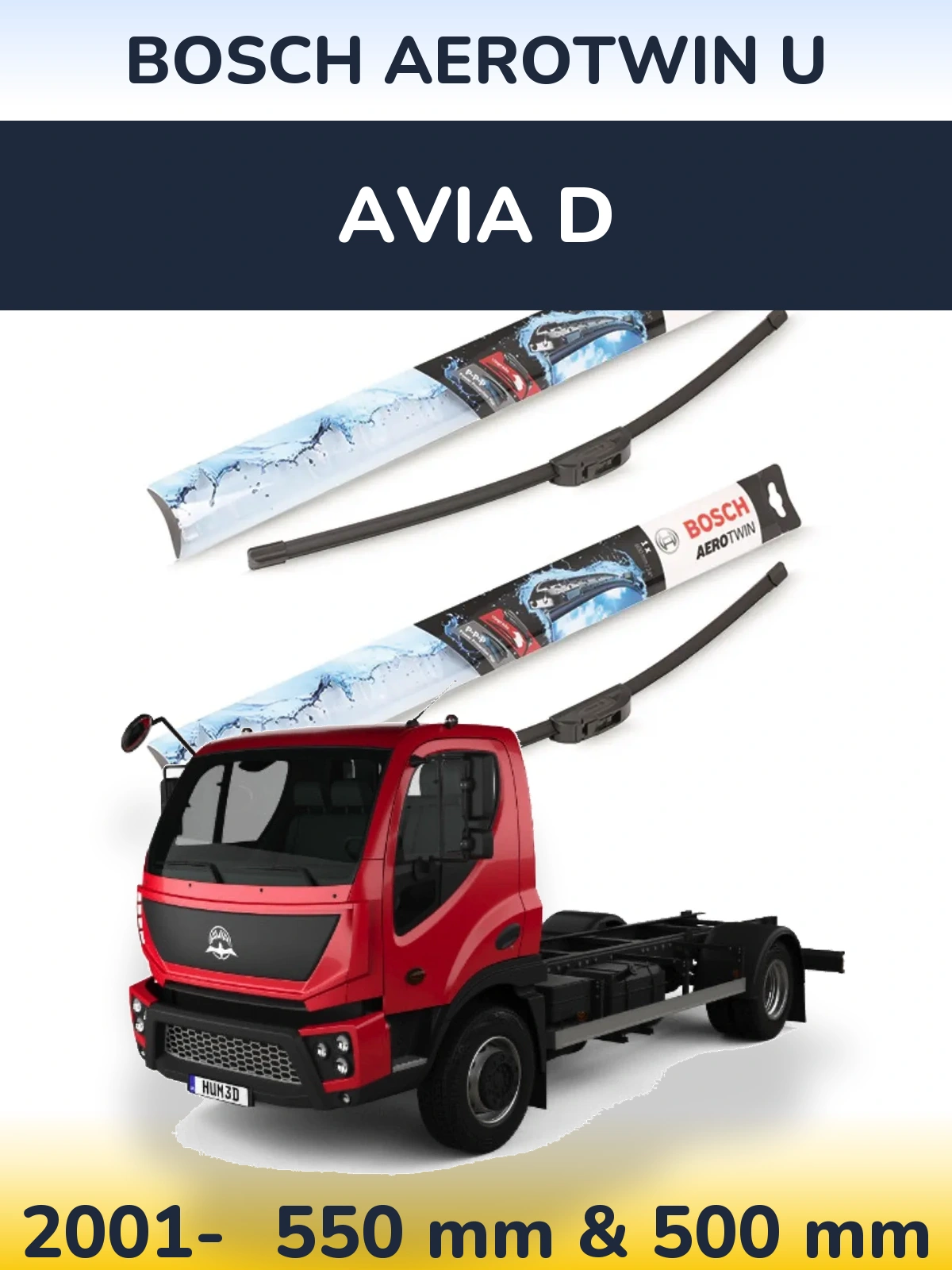 Front wiper blade set BOSCH AeroTwin U 550 & 500 mm for Avia D 2001-2026