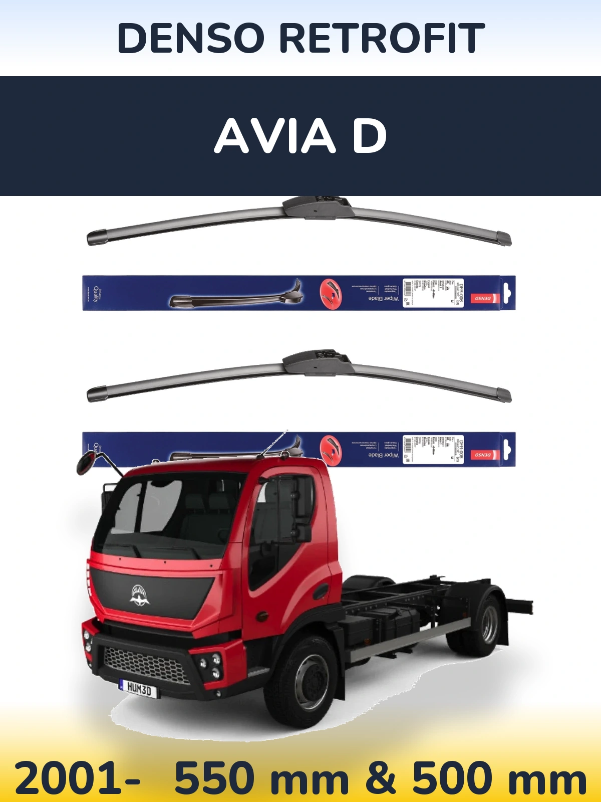 Комплект передних дворников Denso Retrofit 550 & 500 мм для Avia D 2001-2026