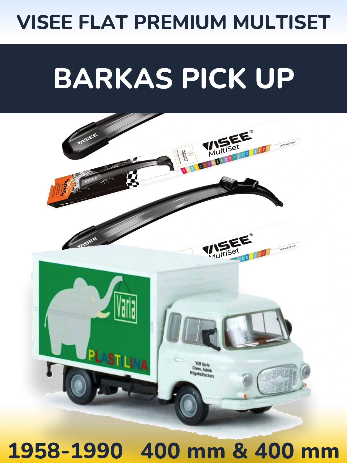 Комплект передних дворников VISEE FLAT PREMIUM MultiSet 400 & 400 мм для Barkas Pick Up 1958-1990