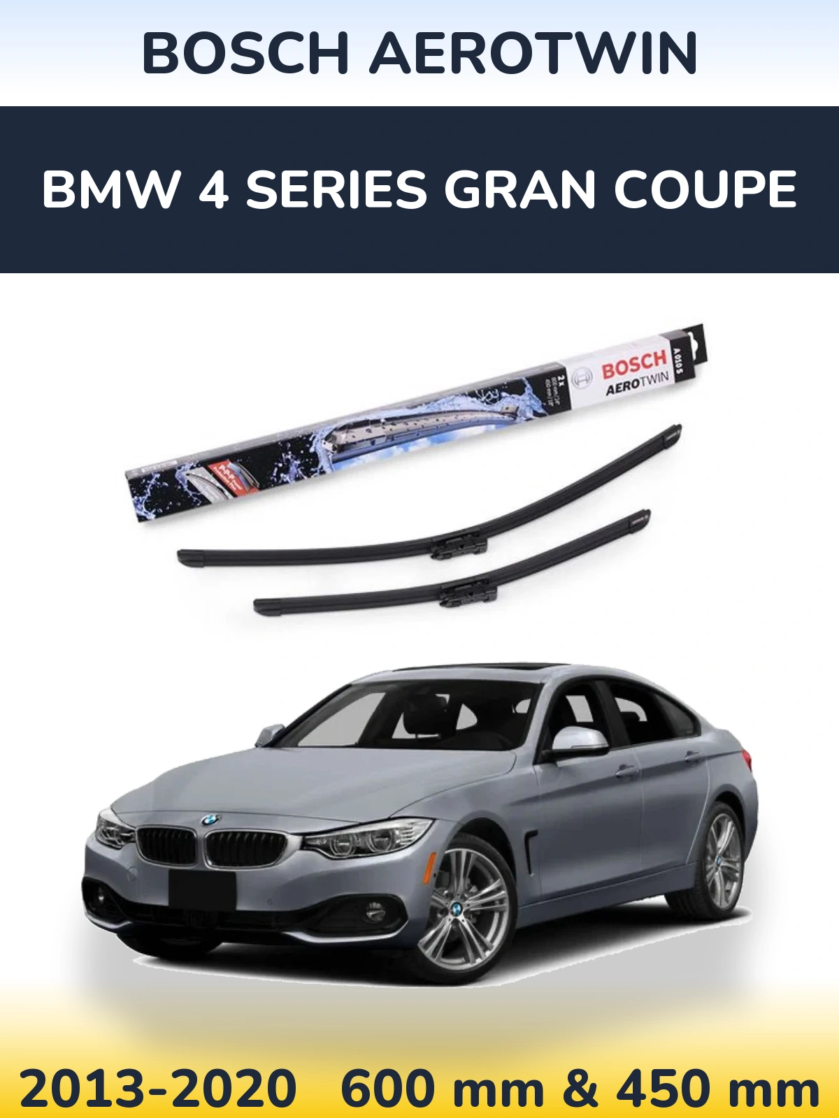 Комплект передніх щіток BOSCH AeroTwin 600 & 450 мм для BMW 4 Series Gran Coupe 2013-2020