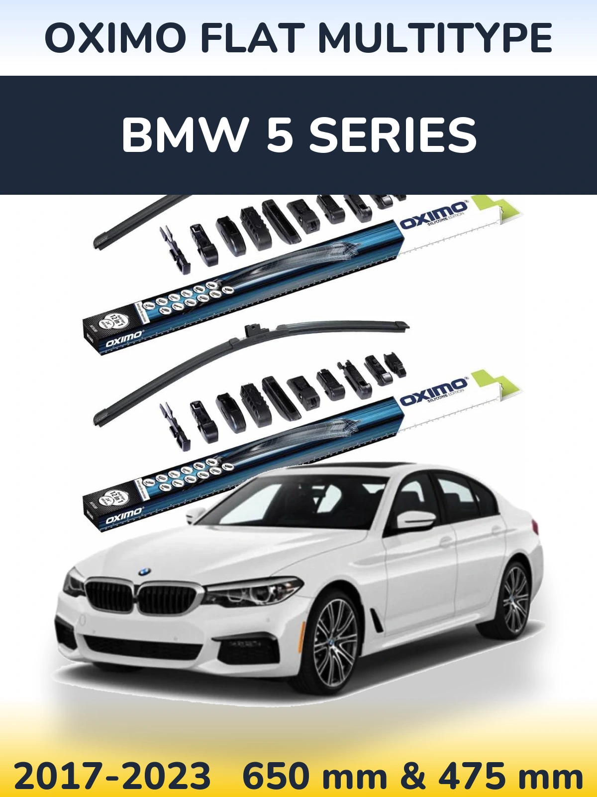 Front wiper blade set Oximo Flat MultiTüüpe 650 & 475 mm for BMW 5 Series 2017-2023