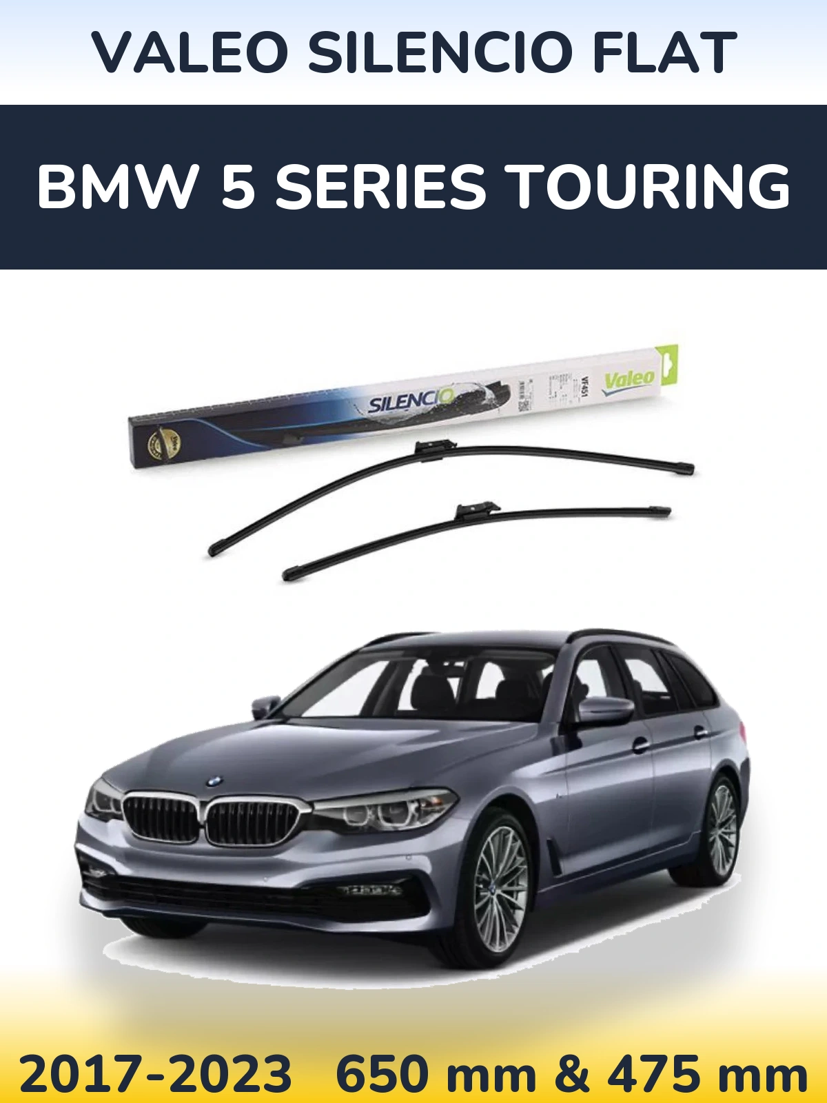 Комплект передних дворников Valeo Silencio Flat 650 & 475 мм для BMW 5 Series Touring 2017-2023